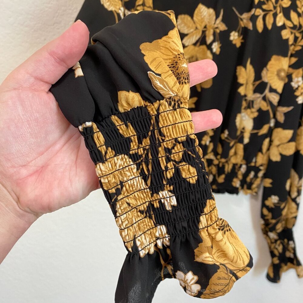 Nanette Lepore Black and Yellow Floral Blouse Mock Neck 10 - Picture 3 of 7